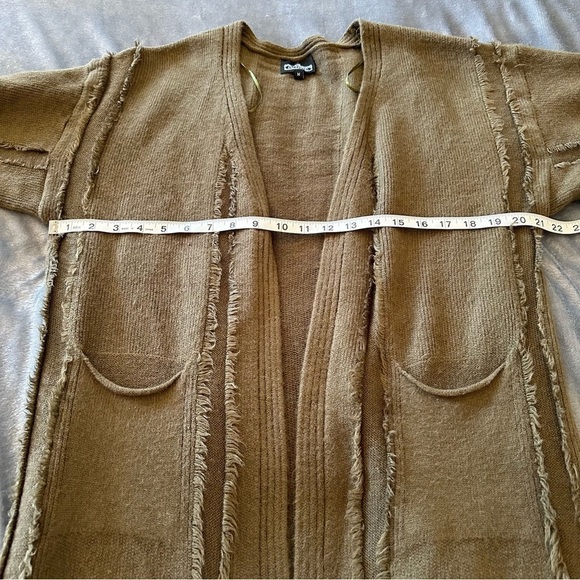 Angie Open Front Raw Hem Army Green Cardigan - Picture 13 of 13